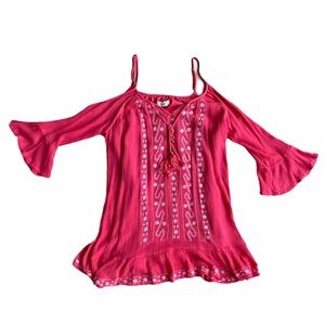 Pink Flowy Cold Shoulder Dress